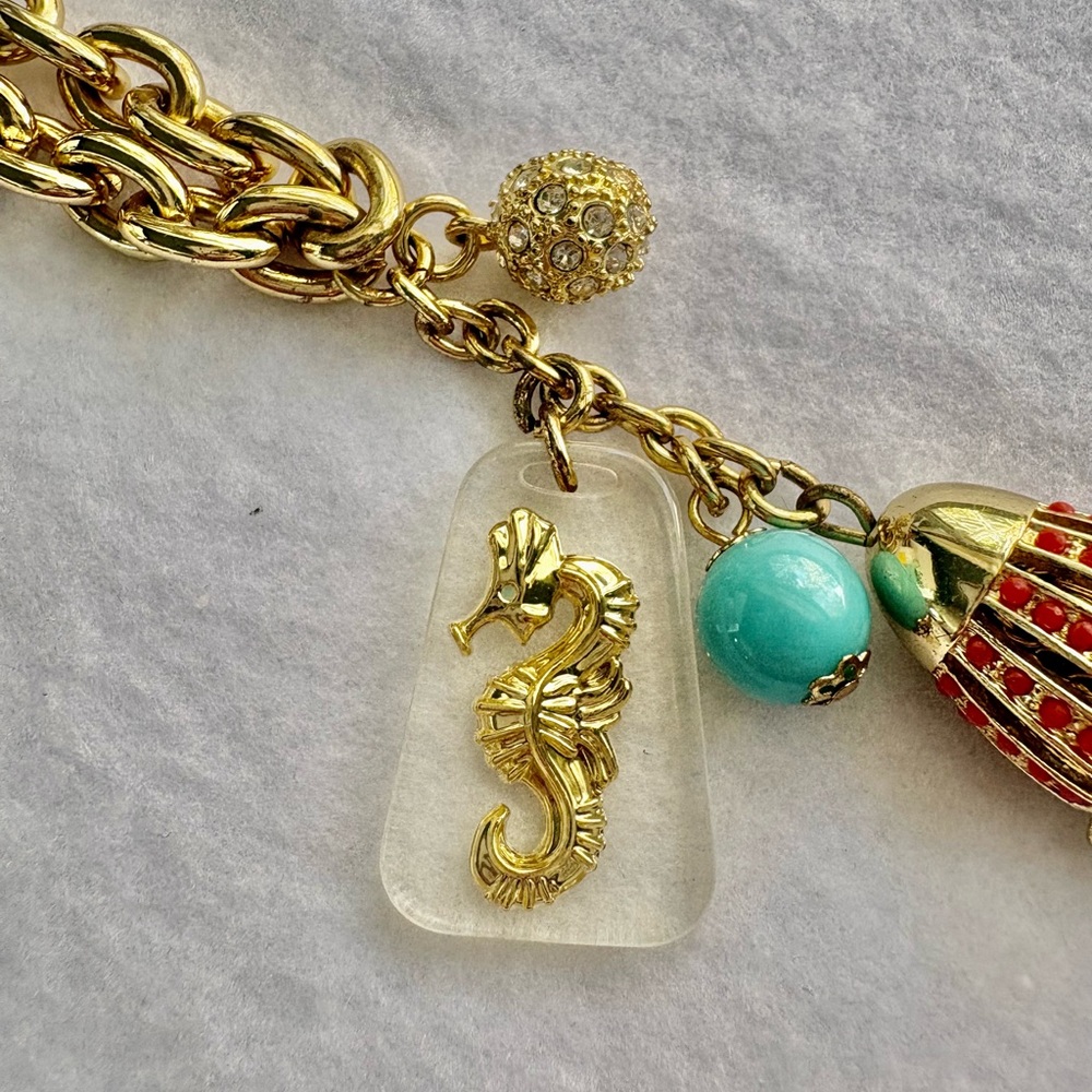 Lilly Pulitzer Seahorse Coastal Adjustable Gold -Tone Turquoise Tassel Necklace - Picture 5 of 8